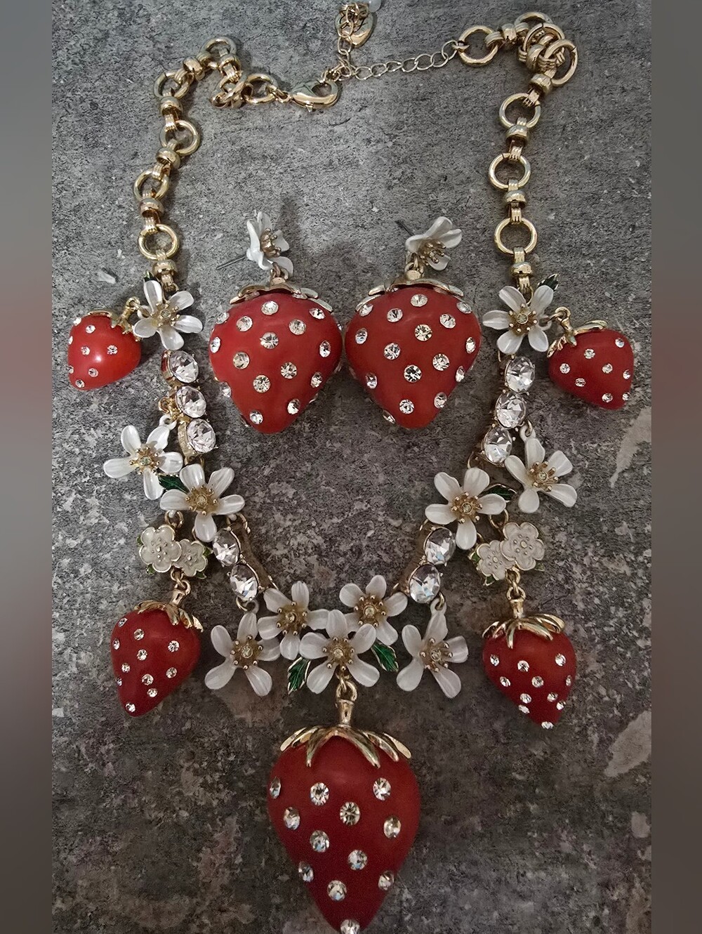 Betsy Johnson Strawberry Necklace And Earring Set Price Firm